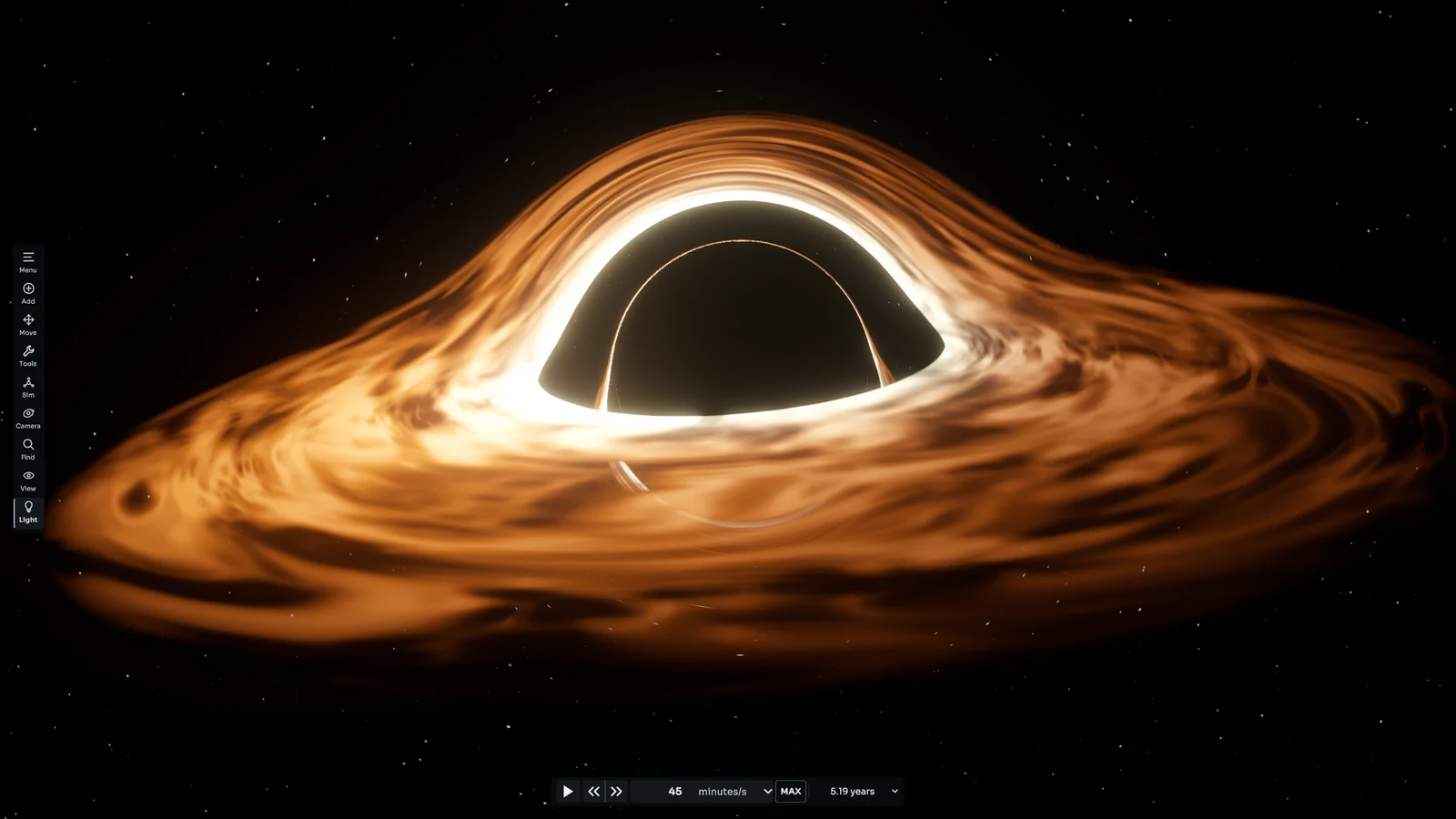 A black hole surrounded by a bright orange accretion disc